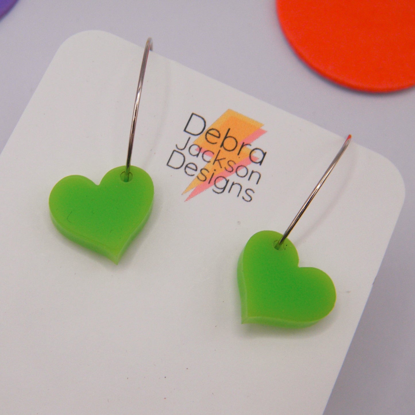 Lime green heart hoop earring