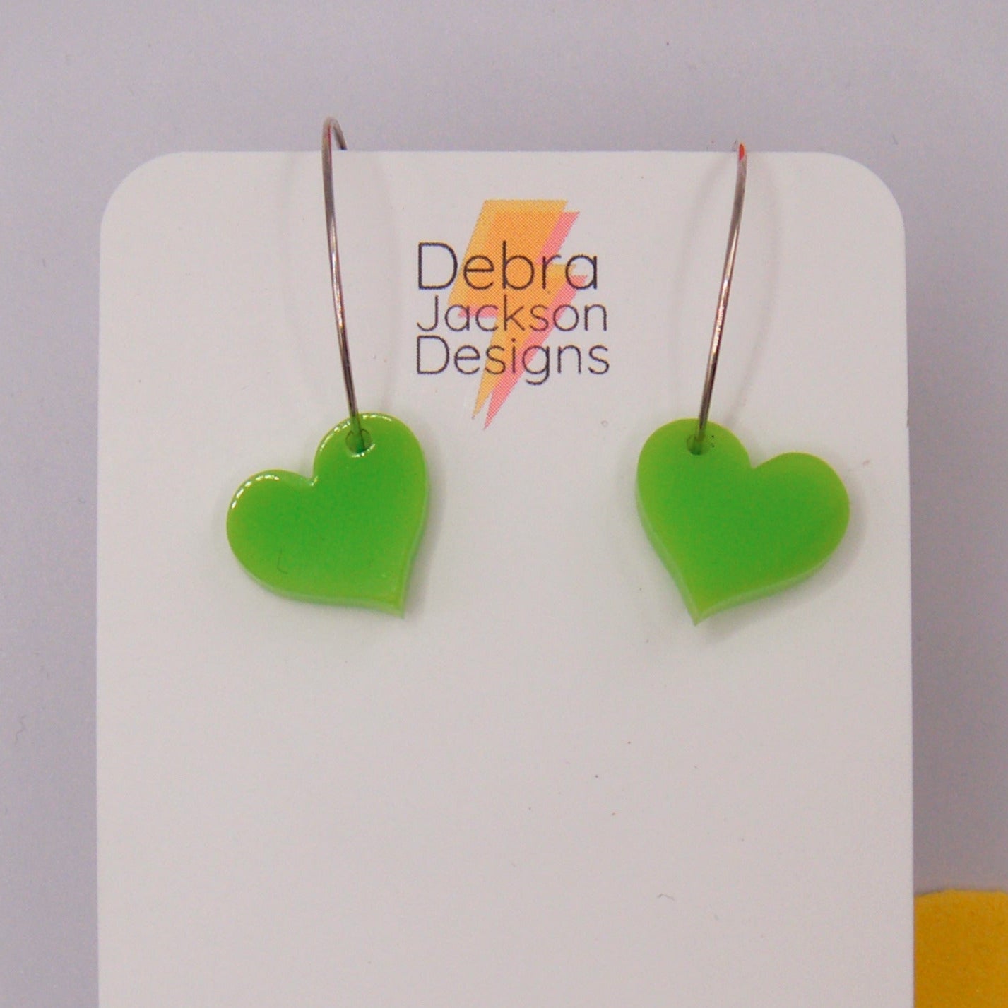 Lime green heart hoop earring