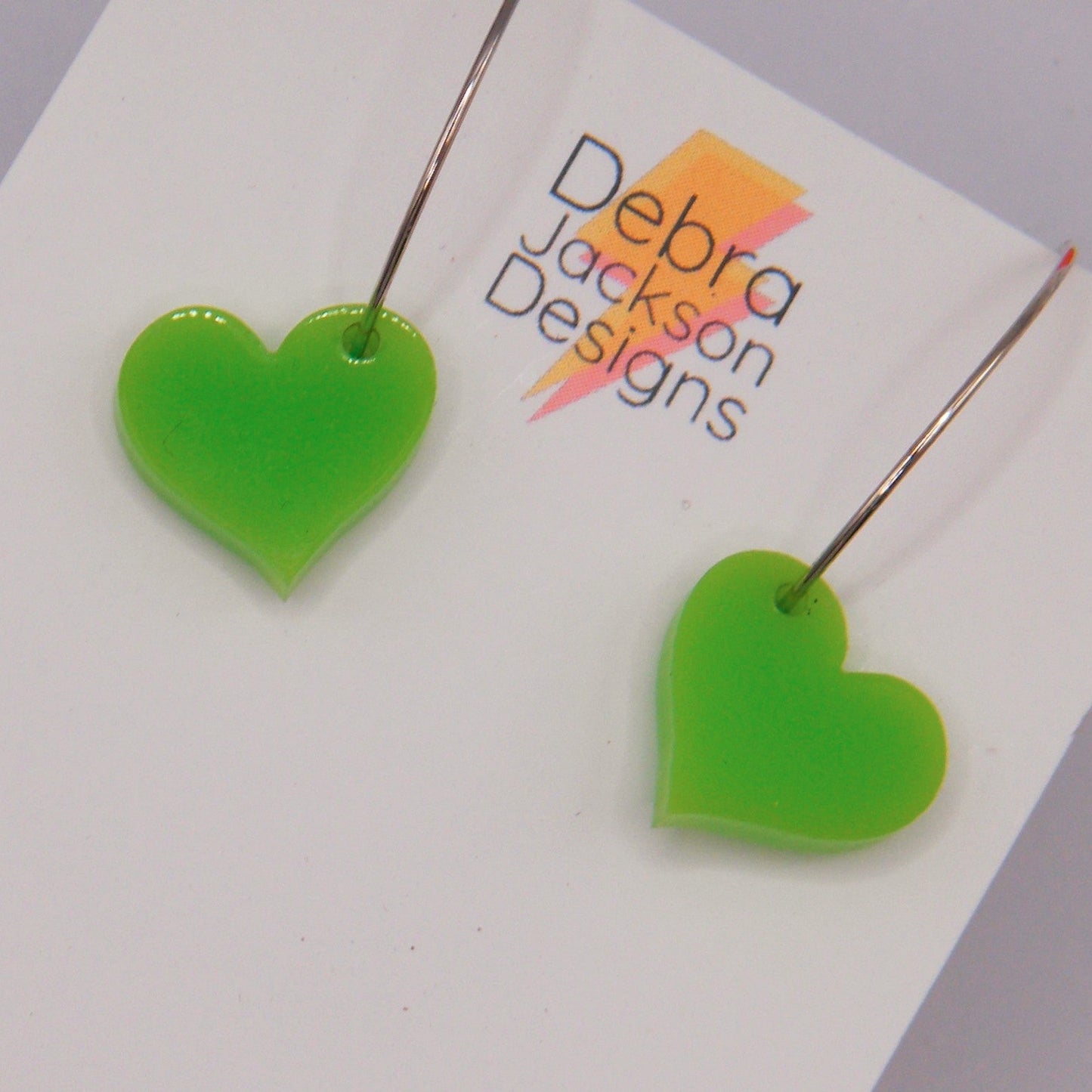Lime green heart hoop earring