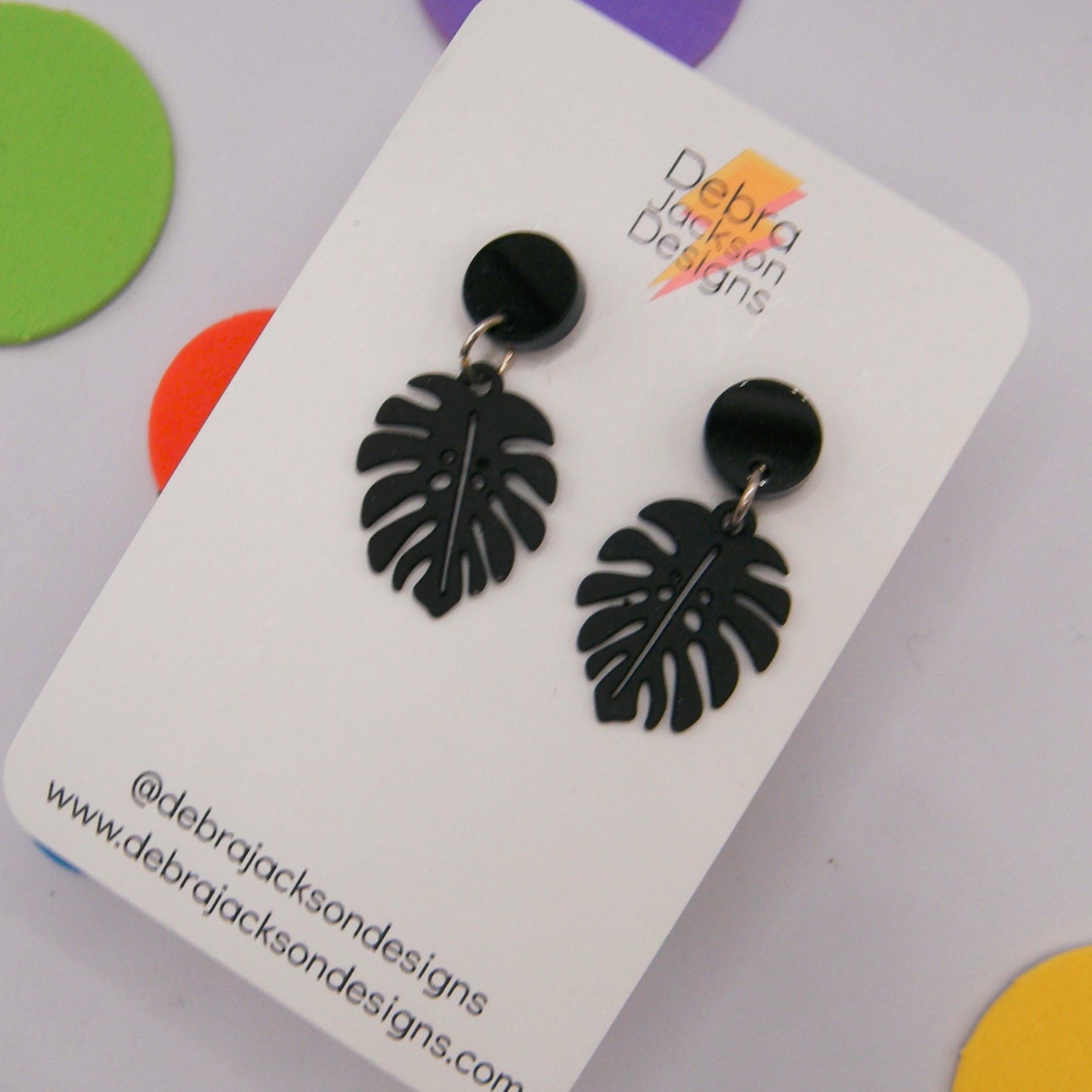 Black monstera earring