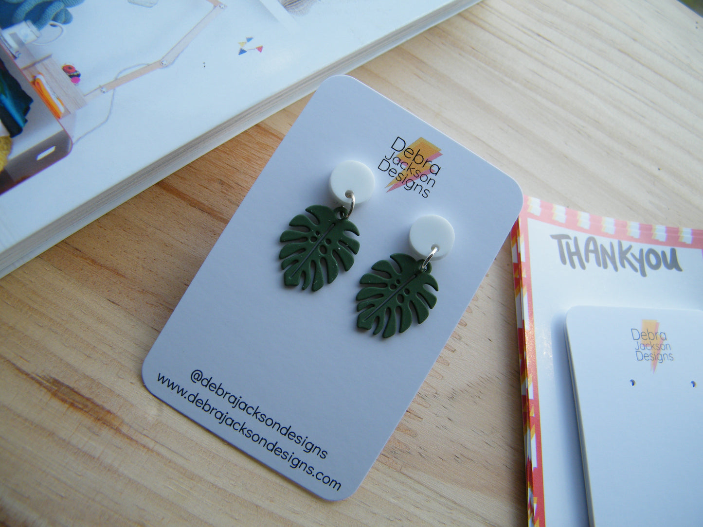 Khaki and white monstera earrings