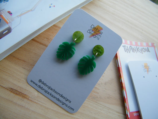 Green monstera earrings