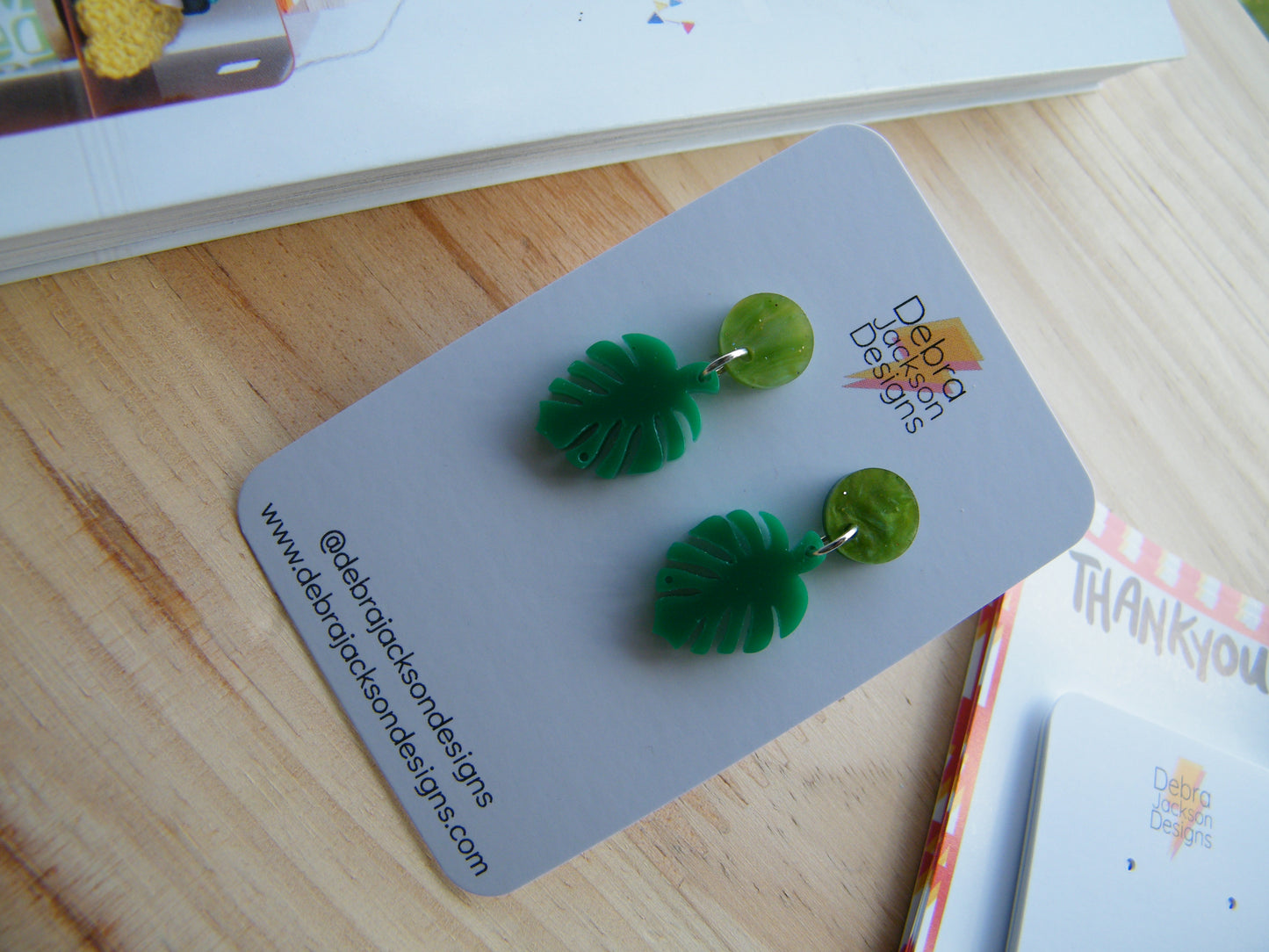 Green monstera earrings