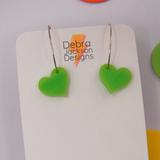 Lime green heart hoop earring