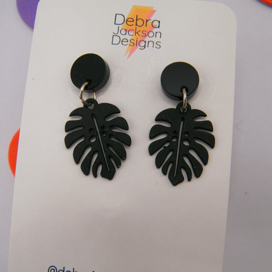 Black monstera earring