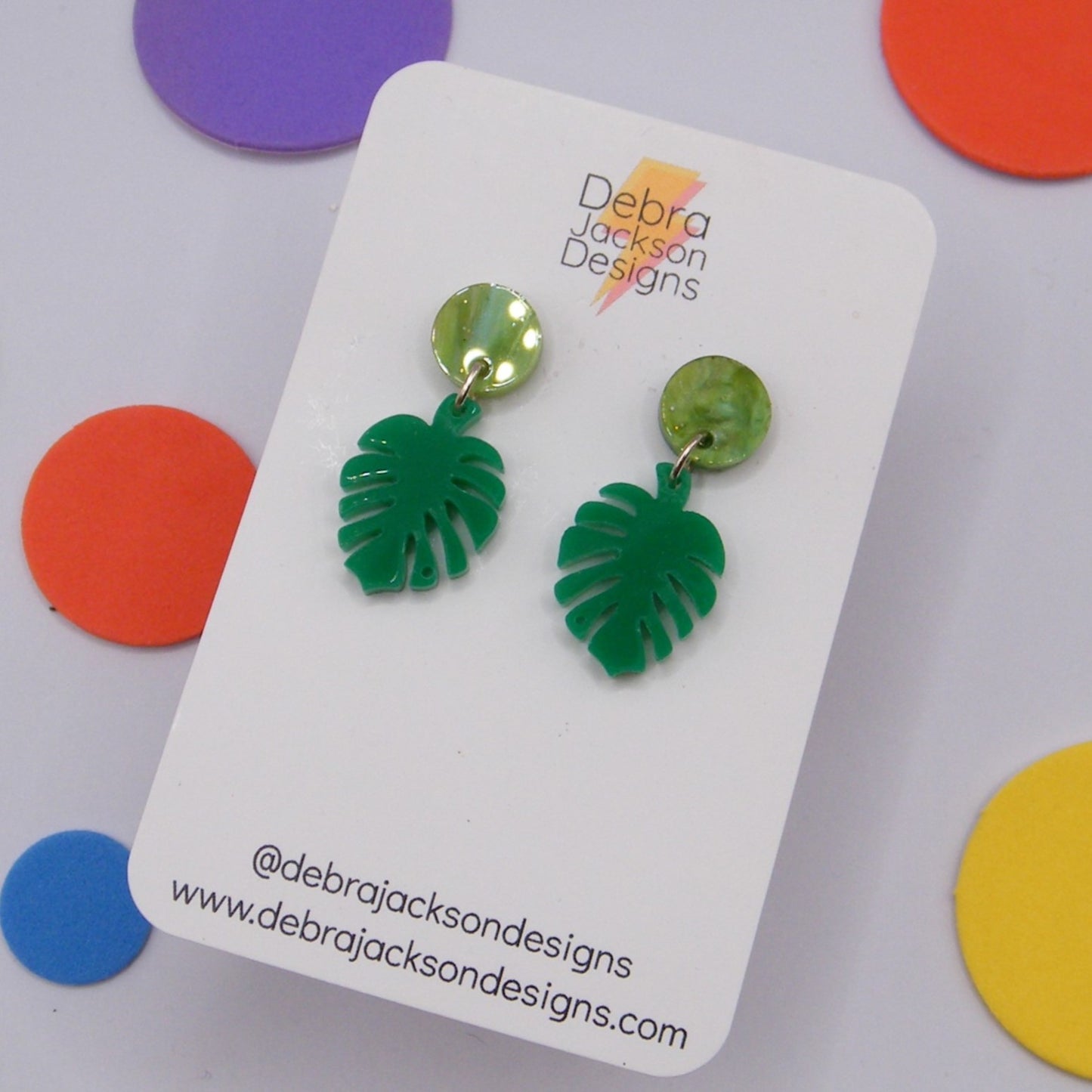 Green monstera earring