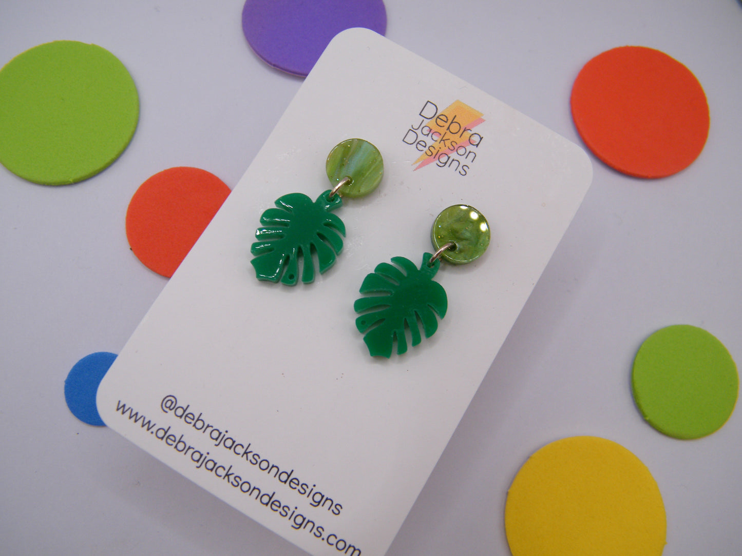 Green monstera earring