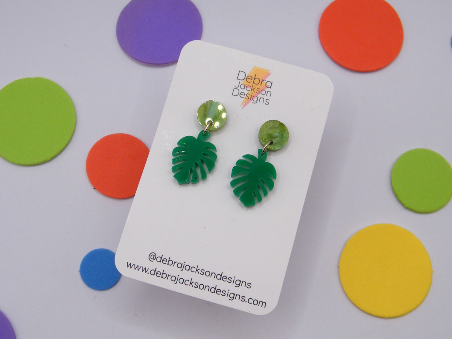 Green monstera earring