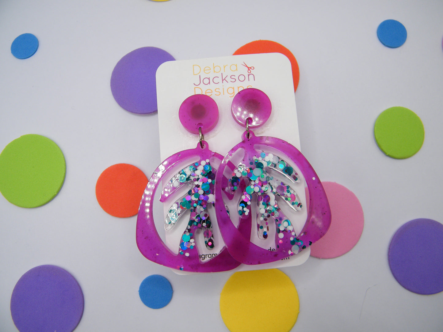 Purple beach party palm earrings