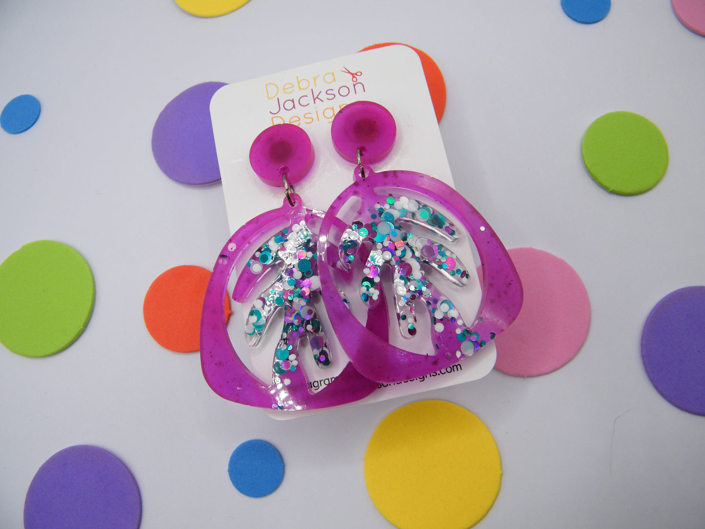 Purple beach party palm earrings