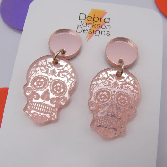 Pink mirror skull earrings