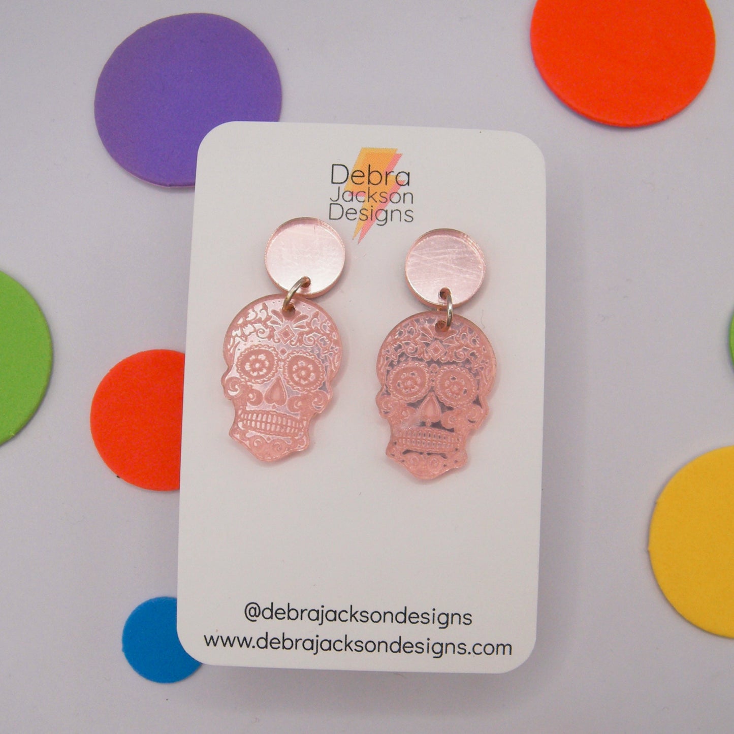 Pink mirror skull earrings