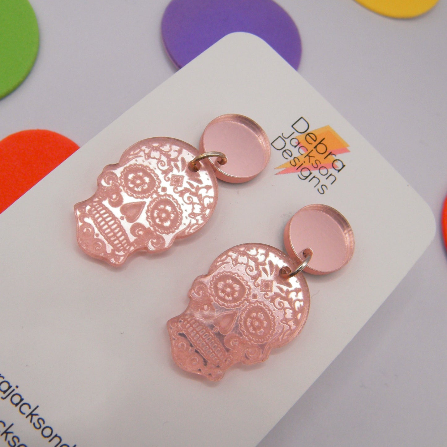 Pink mirror skull earrings