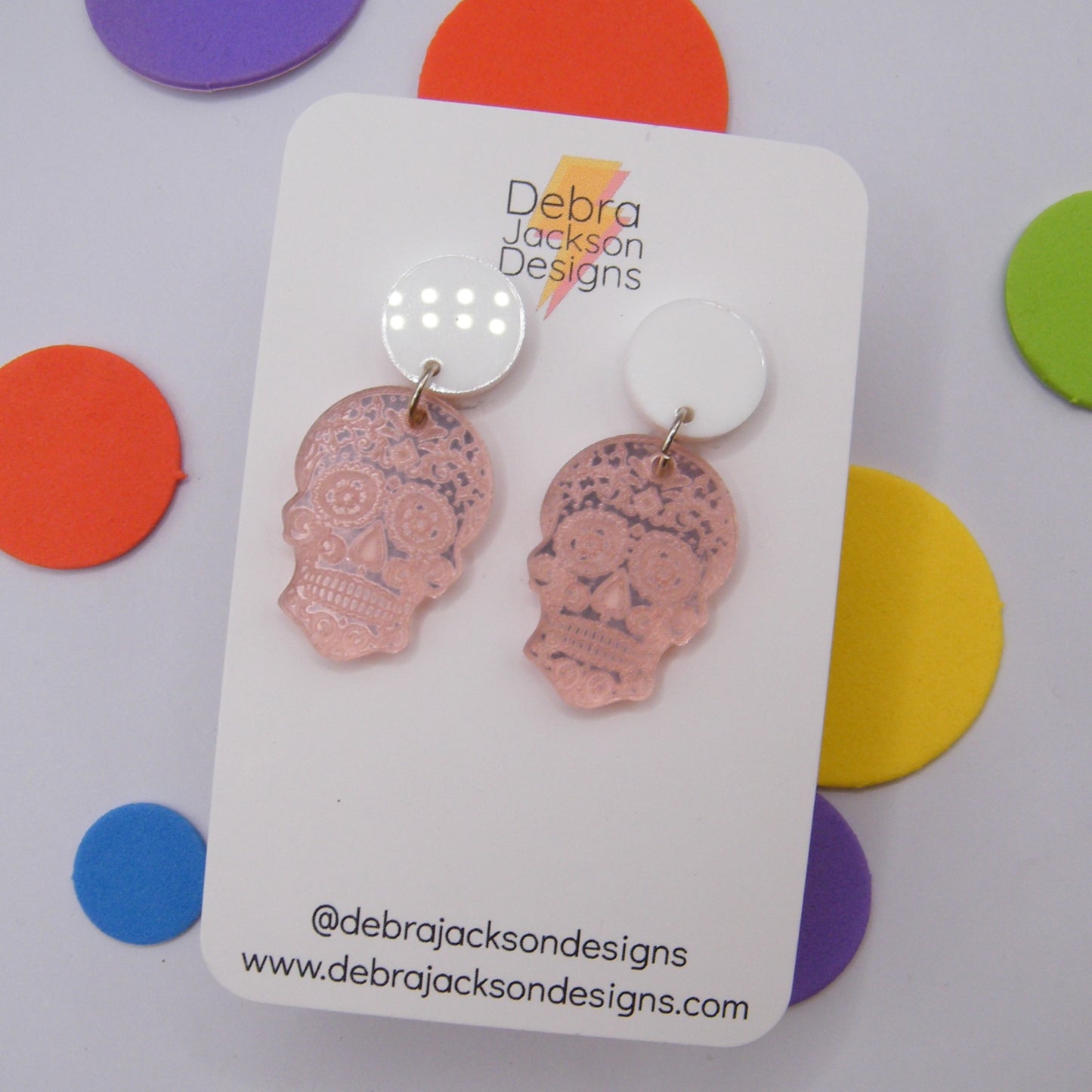 Pink mirror skull with white earpost