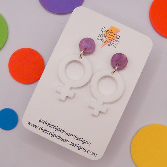 White and purple galaxy venus earrings