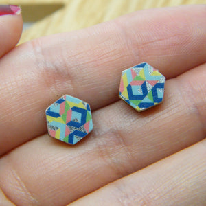 Abstract hexagon stud earrings