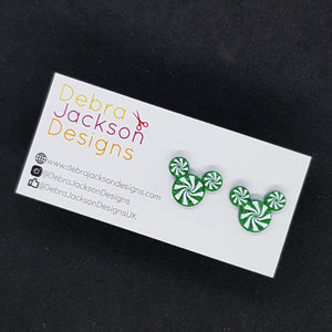 Candy cane mouse stud earrings