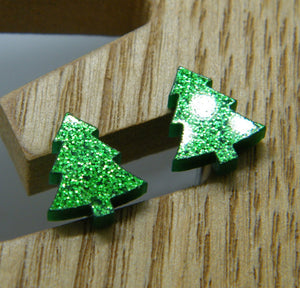 Green Christmas tree stud