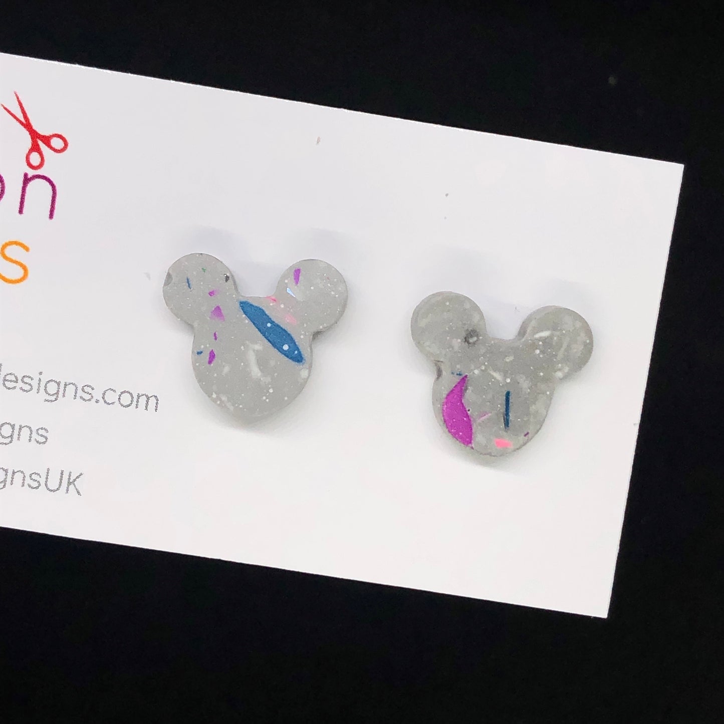 Grey terrazzo mouse earrings