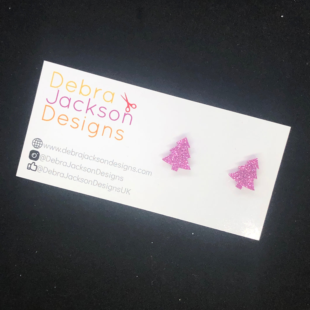 Pink Christmas tree stud earrings