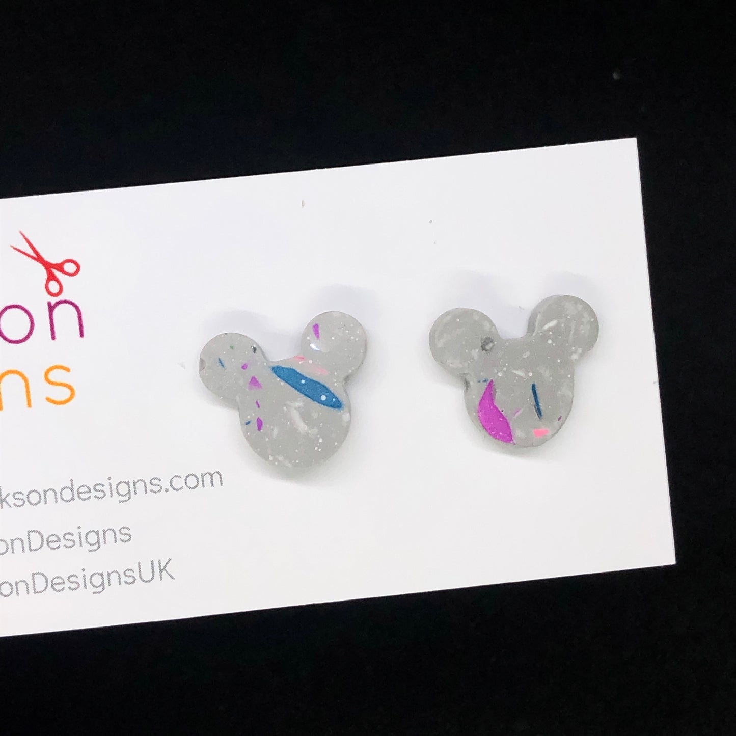 Grey terrazzo mouse earrings