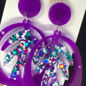 Purple beach party palm earrings