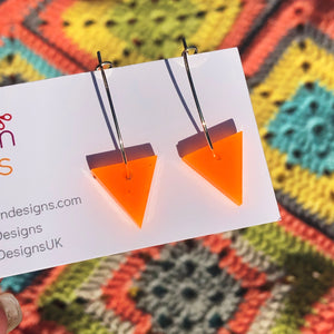 Orange triangle hoop earrings