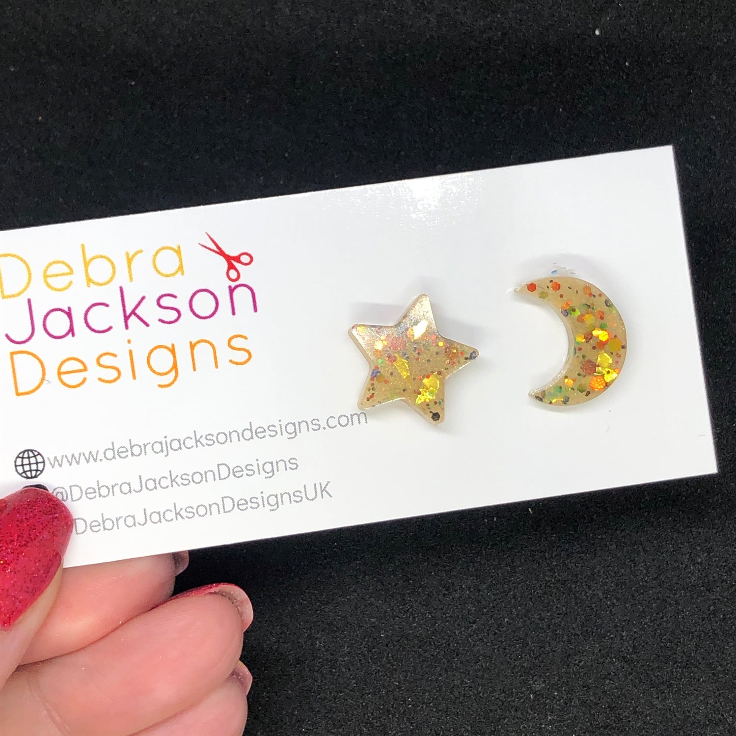 Gold star and moon stud earrings