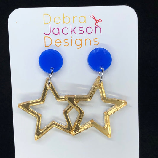 Blue and gold star earrings