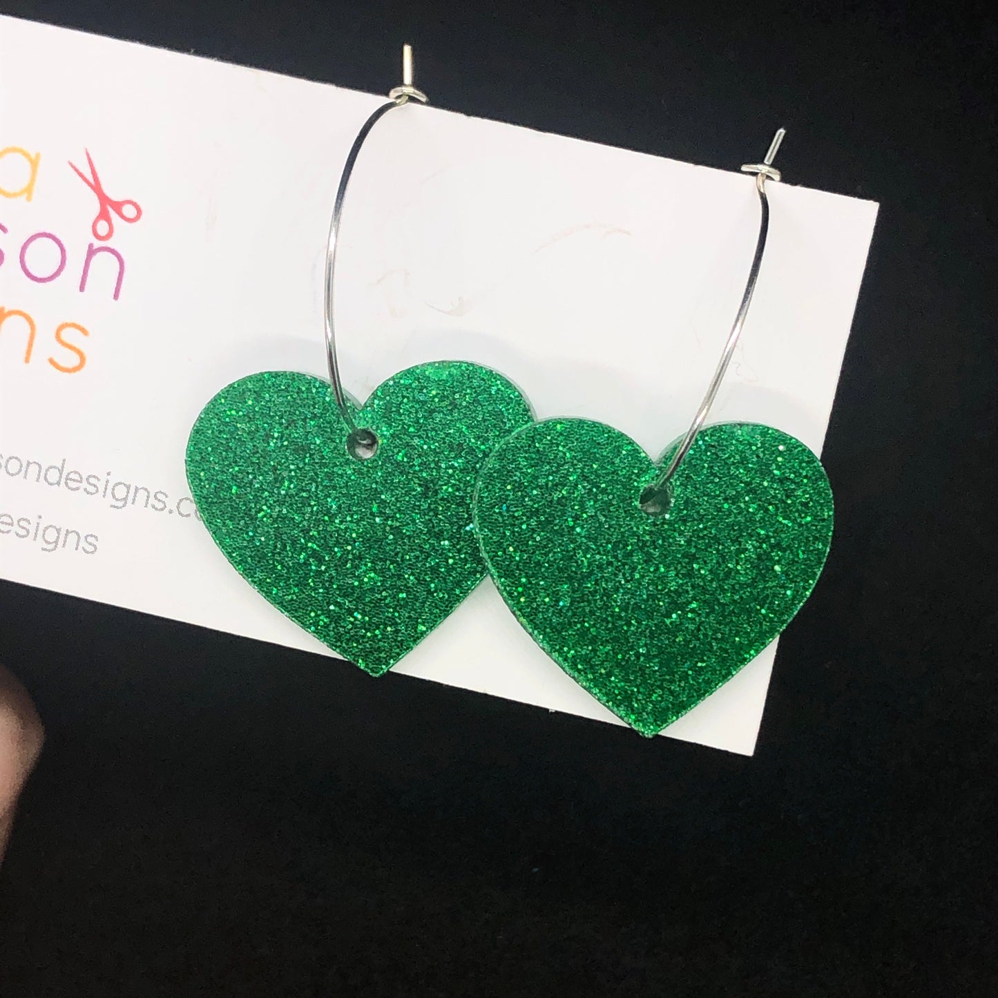 Green heart hoop earrings