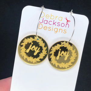 Christmas joy hoop earrings