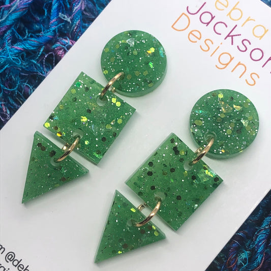 Green and gold statement earrings