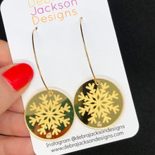 Load image into Gallery viewer, Gold snowflake hoop earrings