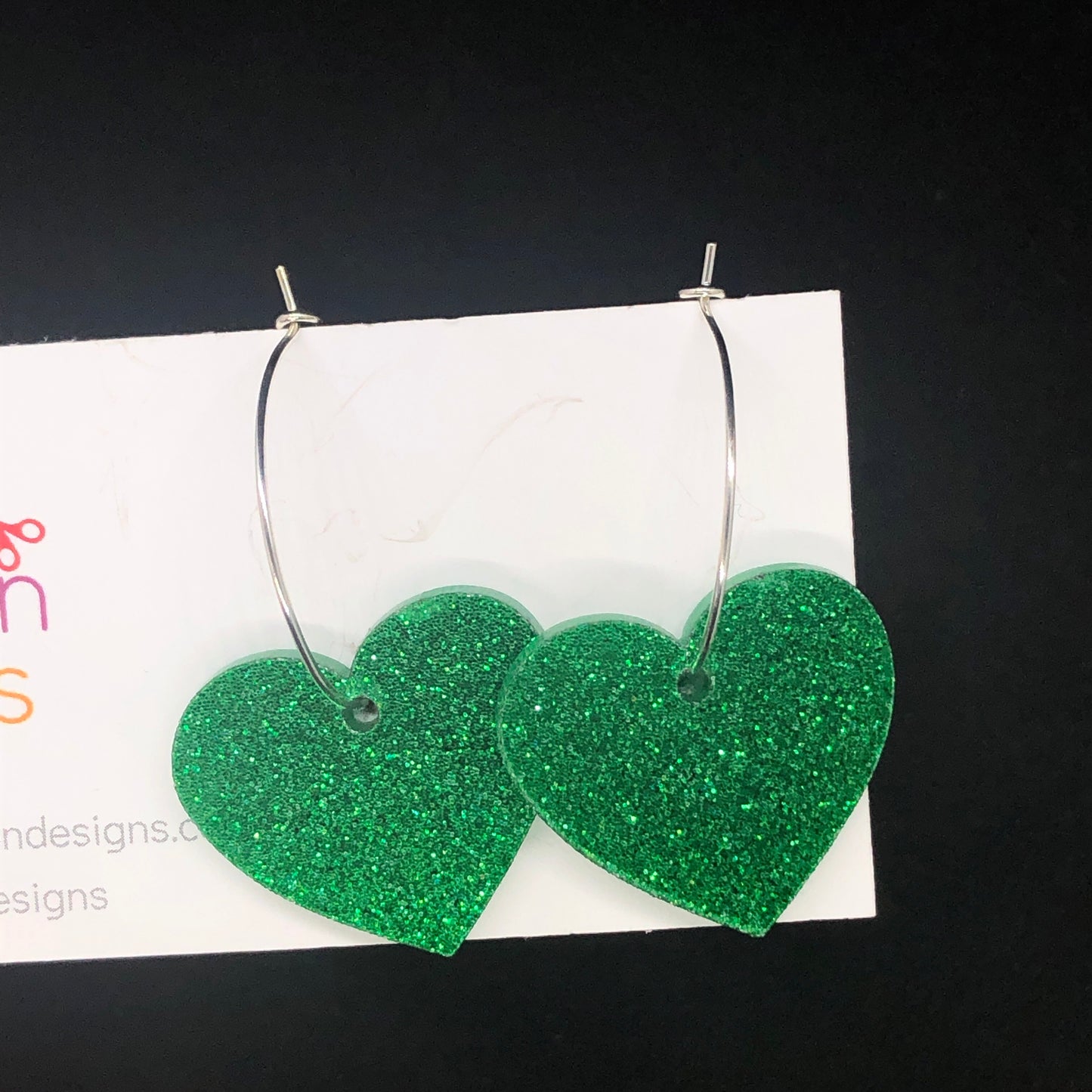 Green heart hoop earrings