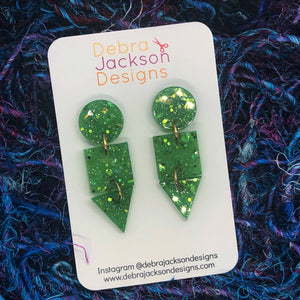 Green and gold statement earrings
