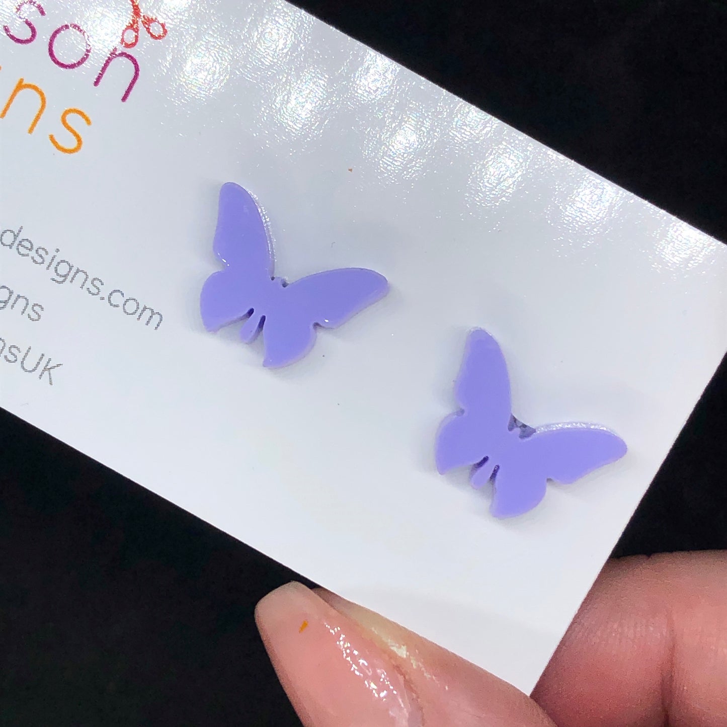 Lilac butterfly stud earrings