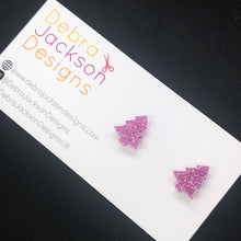 Load image into Gallery viewer, Pink Christmas tree stud earrings
