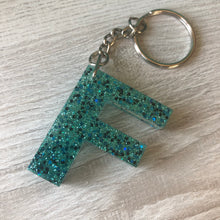Load image into Gallery viewer, Bright blue personalised letter keyring