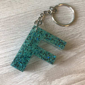 Bright blue personalised letter keyring