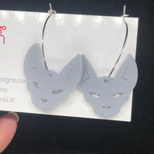 Load image into Gallery viewer, Grey Sphinx cat hoop earrings