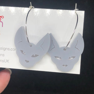 Grey Sphinx cat hoop earrings