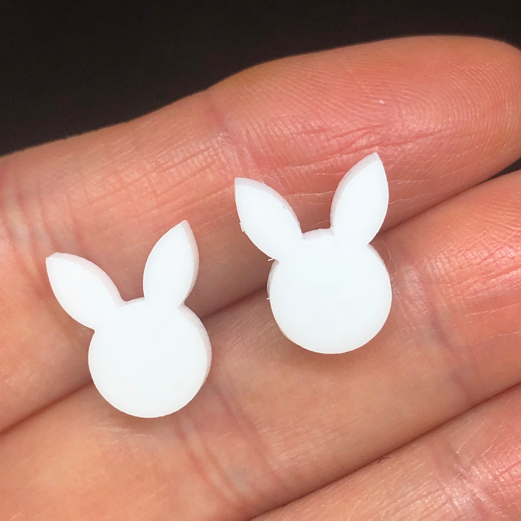 White bunny stud earrings