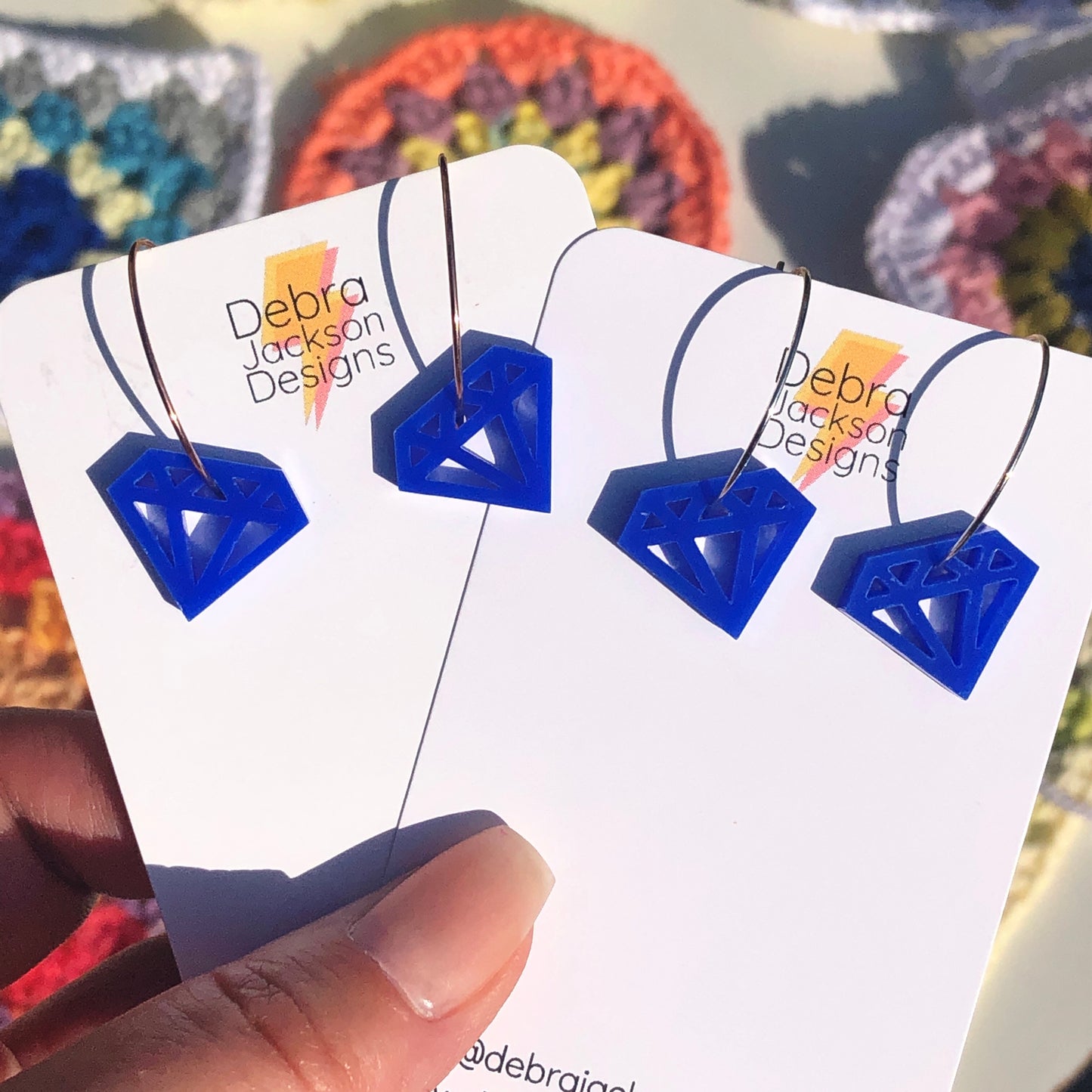 Blue diamond hoop earrings