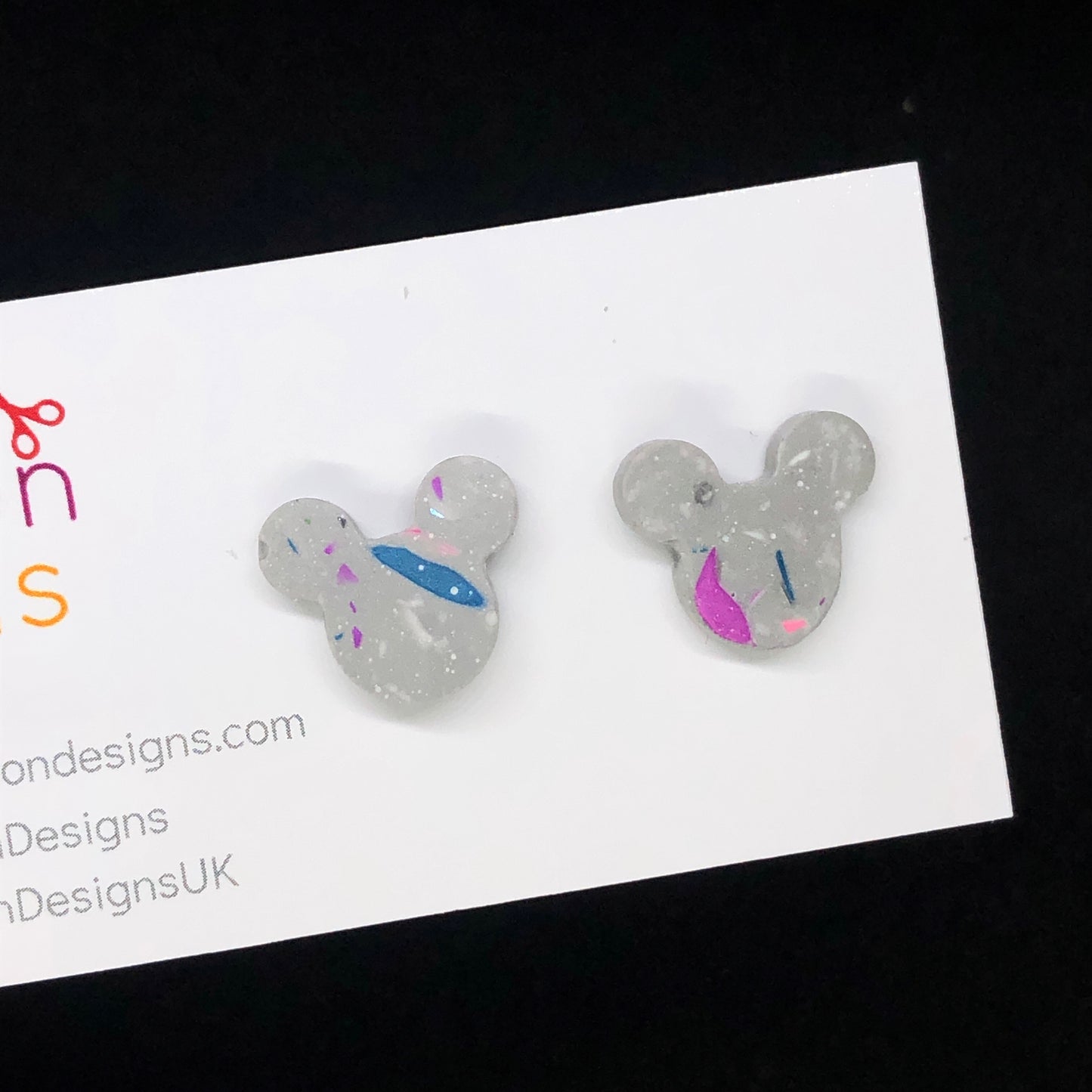 Grey terrazzo mouse earrings