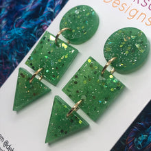 Load image into Gallery viewer, Green and gold statement earrings