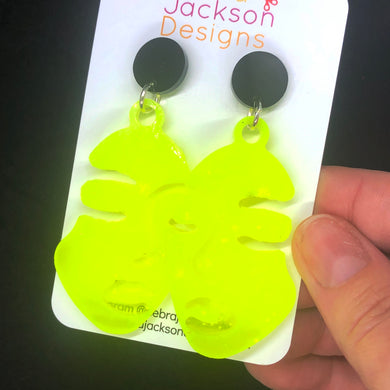 Neon yellow face earrings
