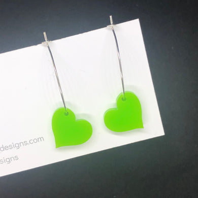 Lime green heart hoop earring