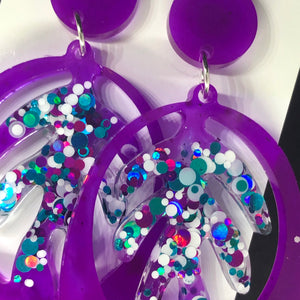 Purple beach party palm earrings
