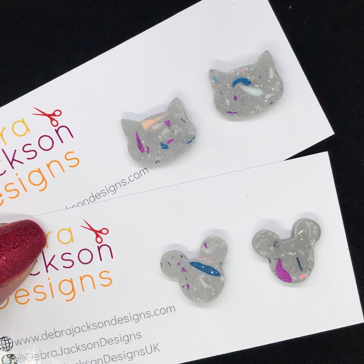 Grey terrazzo mouse earrings