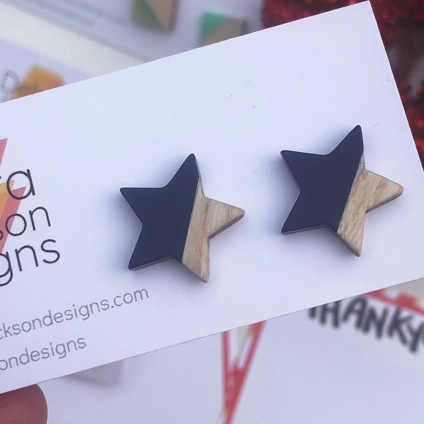 Wood and resin star earrings